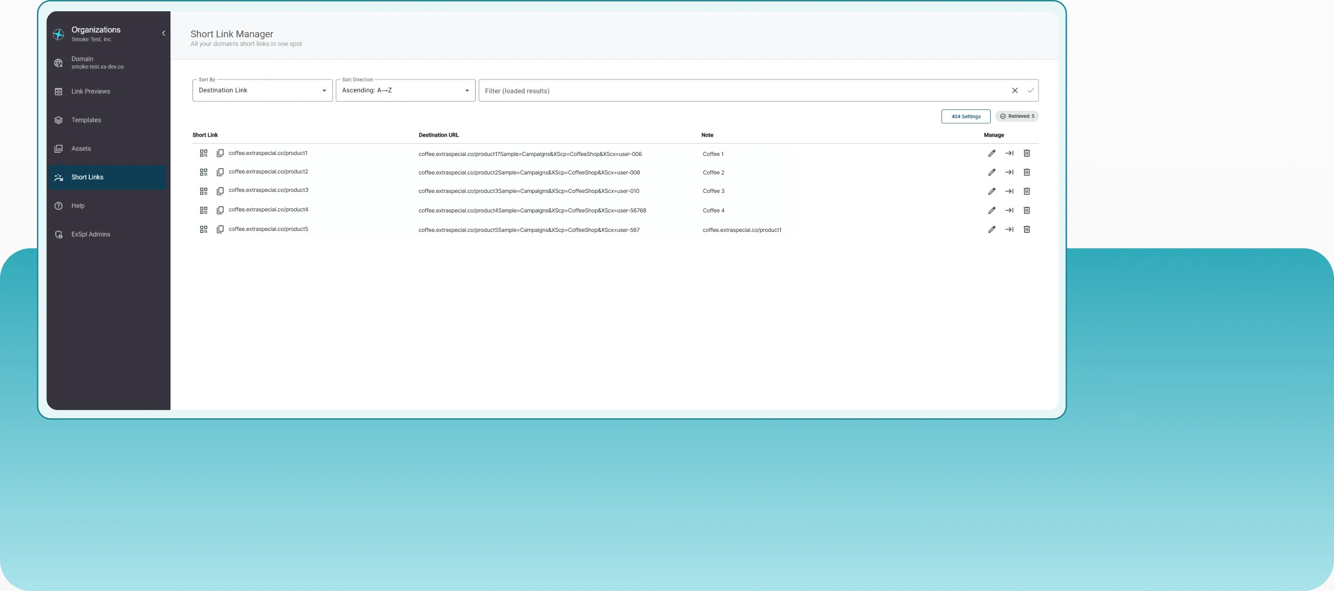 The Hyperlinked short-link creator with destination URL, custom slug, and note fields, beside a generated QR code for smoke-test.xs-dev.co/.kX8 that can be downloaded as a PNG, and a callout reading: 2x faster than leading short-link providers, drastically reducing the risk of dropped previews.